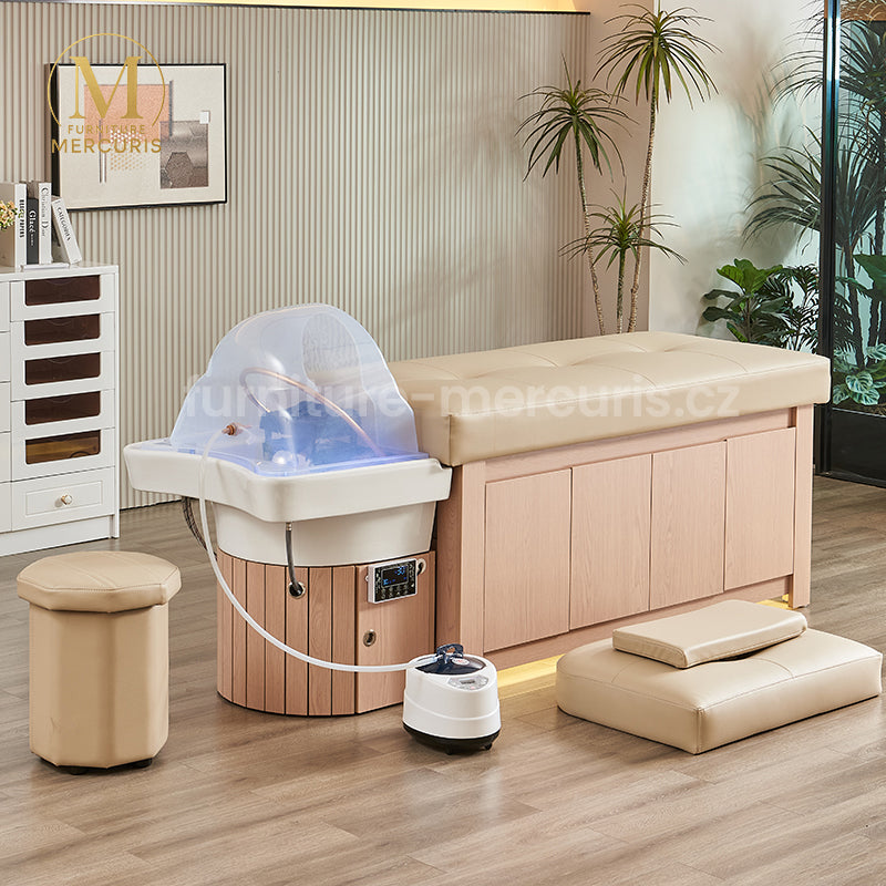 Moderní Head Spa lehátko Mirelle s cirkulací vody, fumigací a měkkým čalouněním.