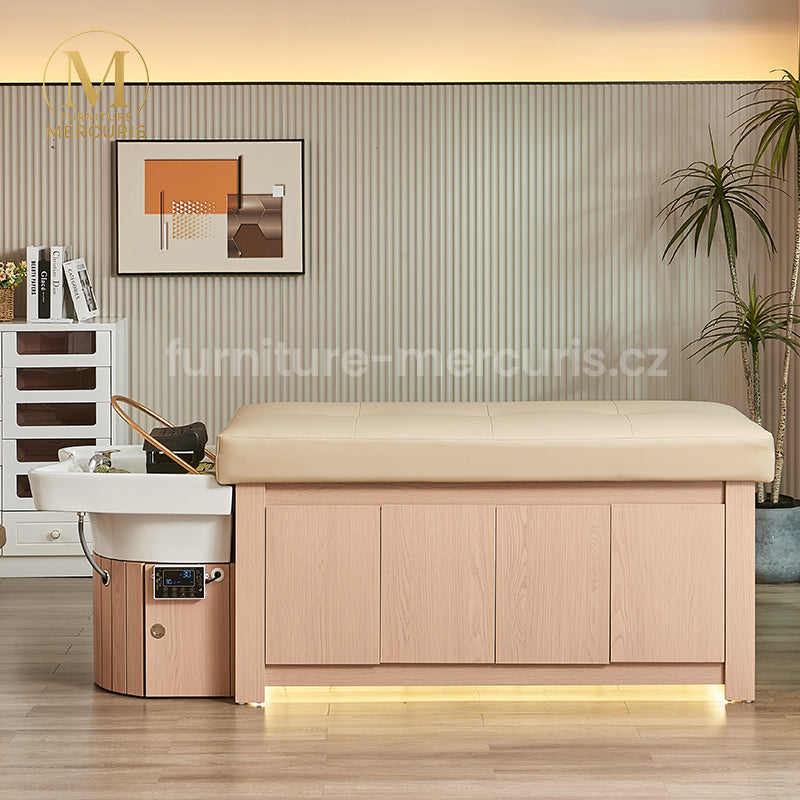 Moderní Head Spa lehátko Mirelle s cirkulací vody, fumigací a měkkým čalouněním.