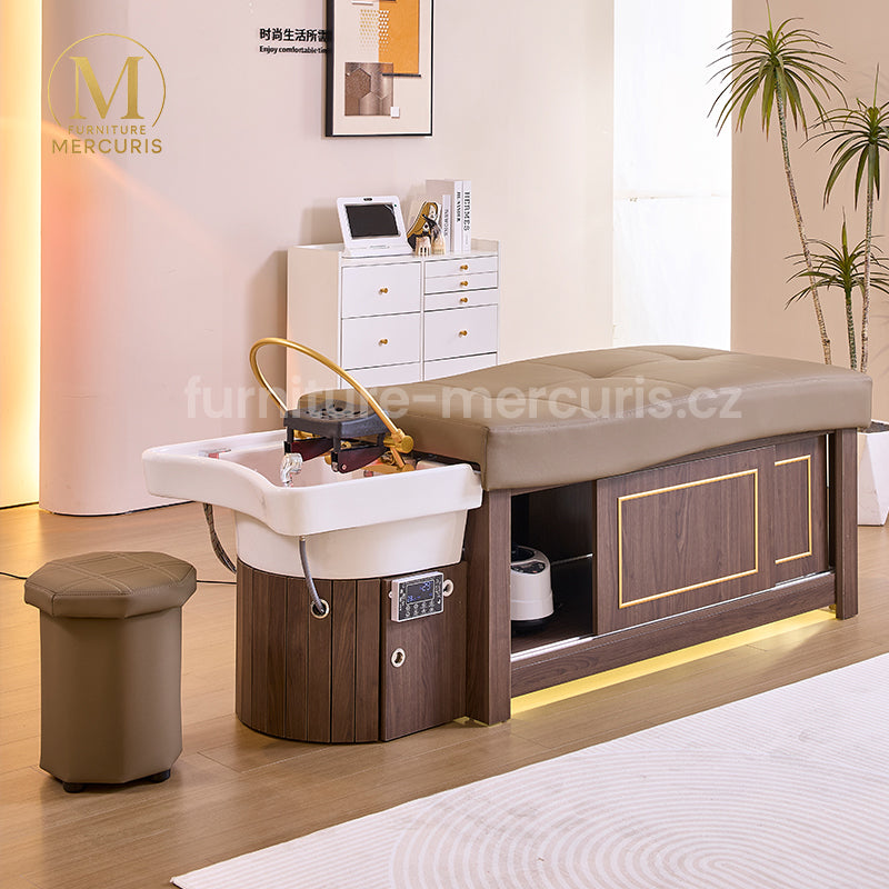 Moderní Head Spa lehátko Lunaris s vanou, LED světlem a aromaterapií.