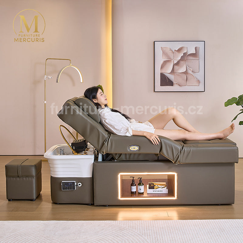 Moderní Head Spa lehátko Veloura s pedikérským umyvadlem a zdvihacím mechanismem