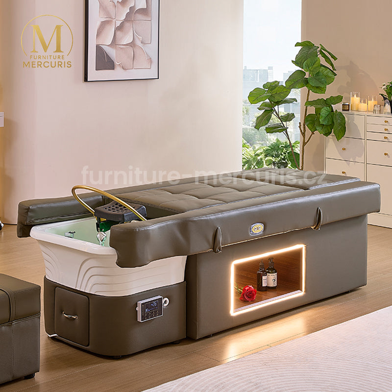 Moderní Head Spa lehátko Veloura s pedikérským umyvadlem a zdvihacím mechanismem