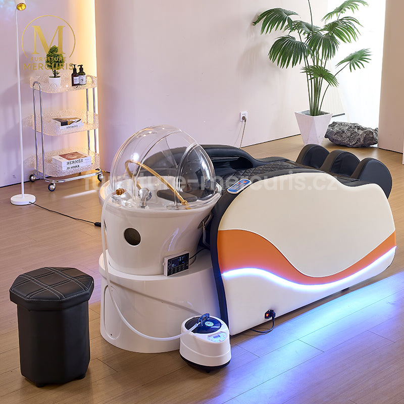 Profesionální Head Spa lehátko Lunava - masáže, aromaterapii i parní péči.