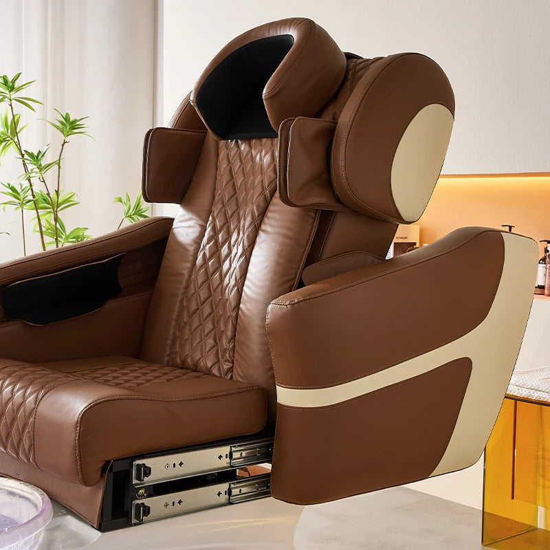 Luxury Massage Pedicure Chair with LED Backlight – Brown-Cream