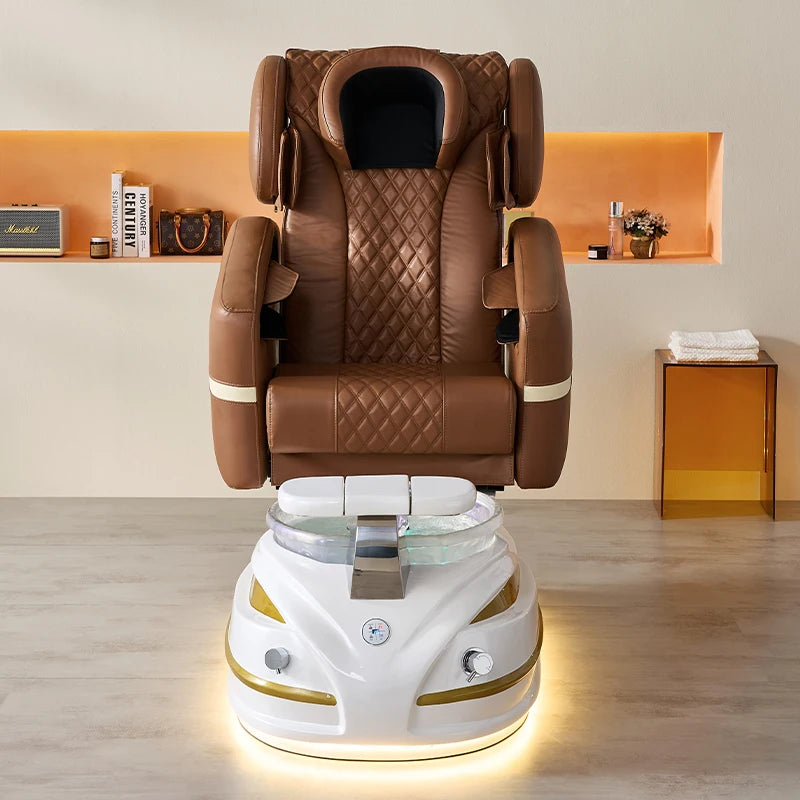 Luxury Massage Pedicure Chair with LED Backlight – Brown-Cream