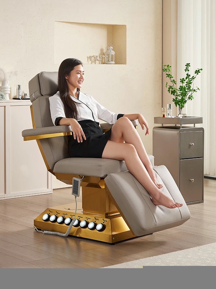 Luxusní Elektrické Kosmetické Křeslo se Zlatou Základnou - Gold Spa Bed