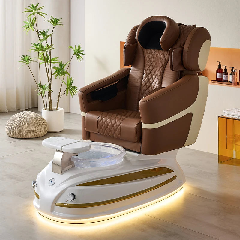 Luxury Massage Pedicure Chair with LED Backlight – Brown-Cream