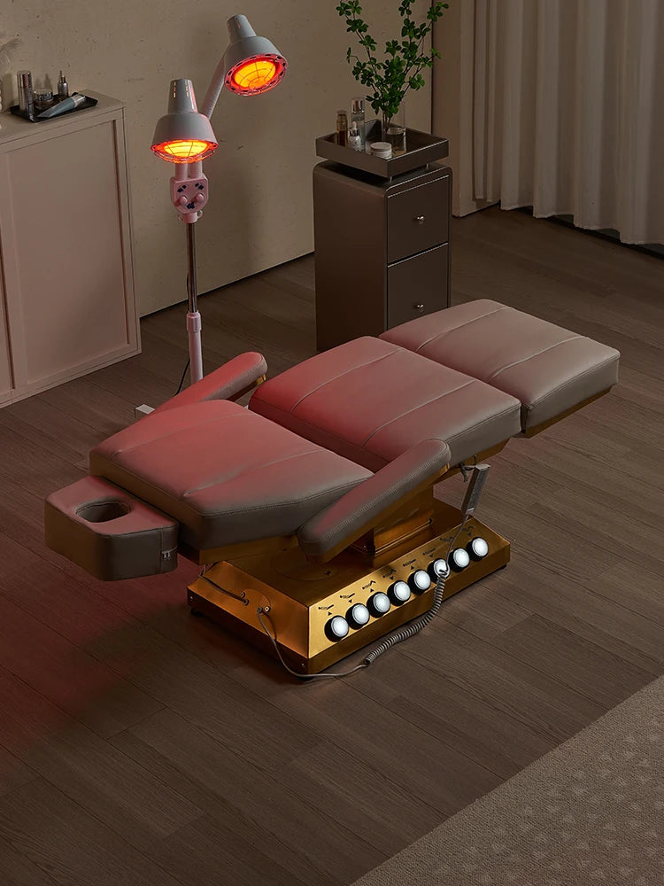 Luxusní Elektrické Kosmetické Křeslo se Zlatou Základnou - Gold Spa Bed