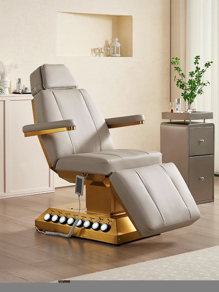 Luxusní Elektrické Kosmetické Křeslo se Zlatou Základnou - Gold Spa Bed