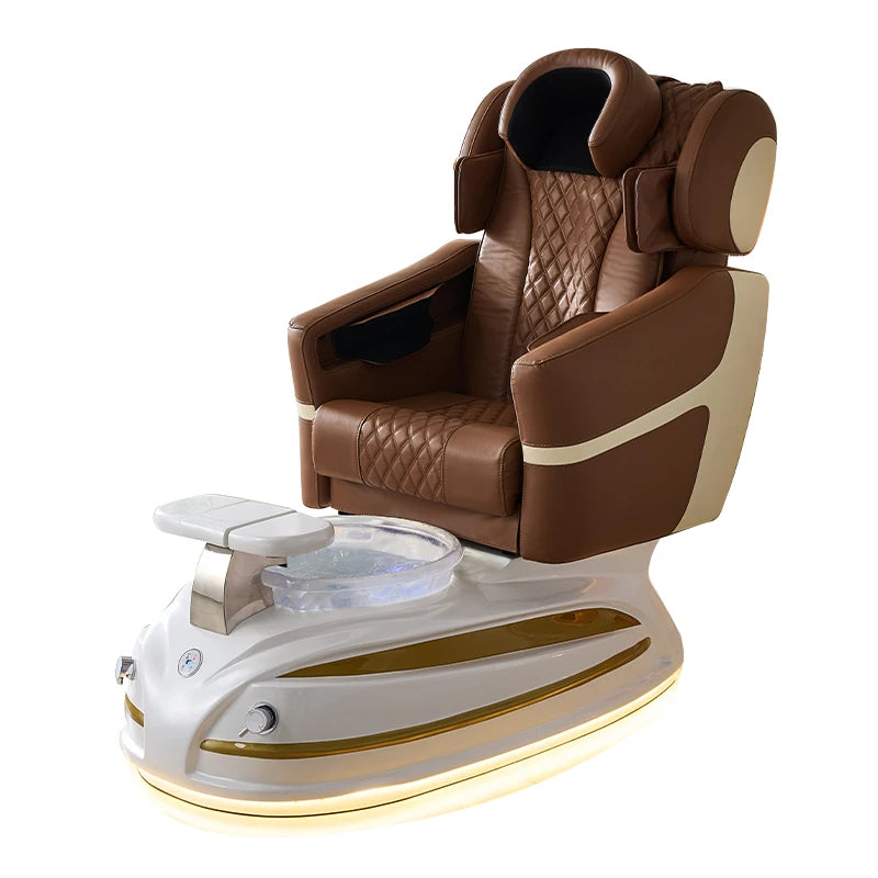 Luxury Massage Pedicure Chair with LED Backlight – Brown-Cream
