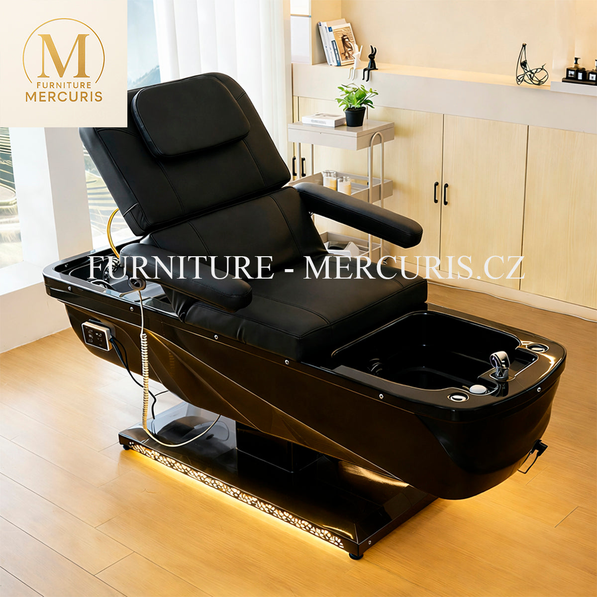 Head Spa lehátko Black Flamingo  - elektrický zdvih opěrky + LED + pedikúrní vanička
