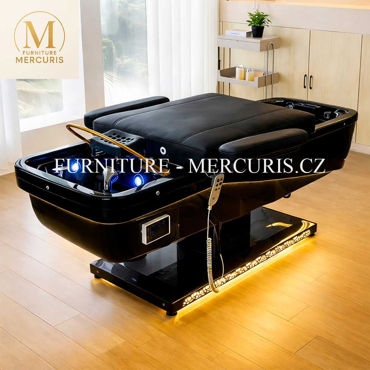 Head Spa lehátko Black Flamingo  - elektrický zdvih opěrky + LED + pedikúrní vanička