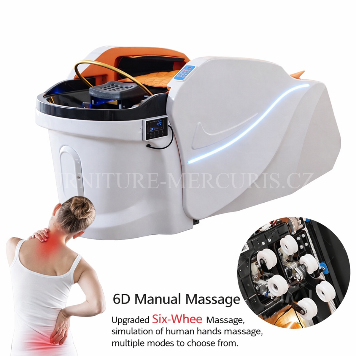 Hydro masážní Head Spa lehátko MAESTRO s cirkulací vody, vibrační masáží a LED osvětlením