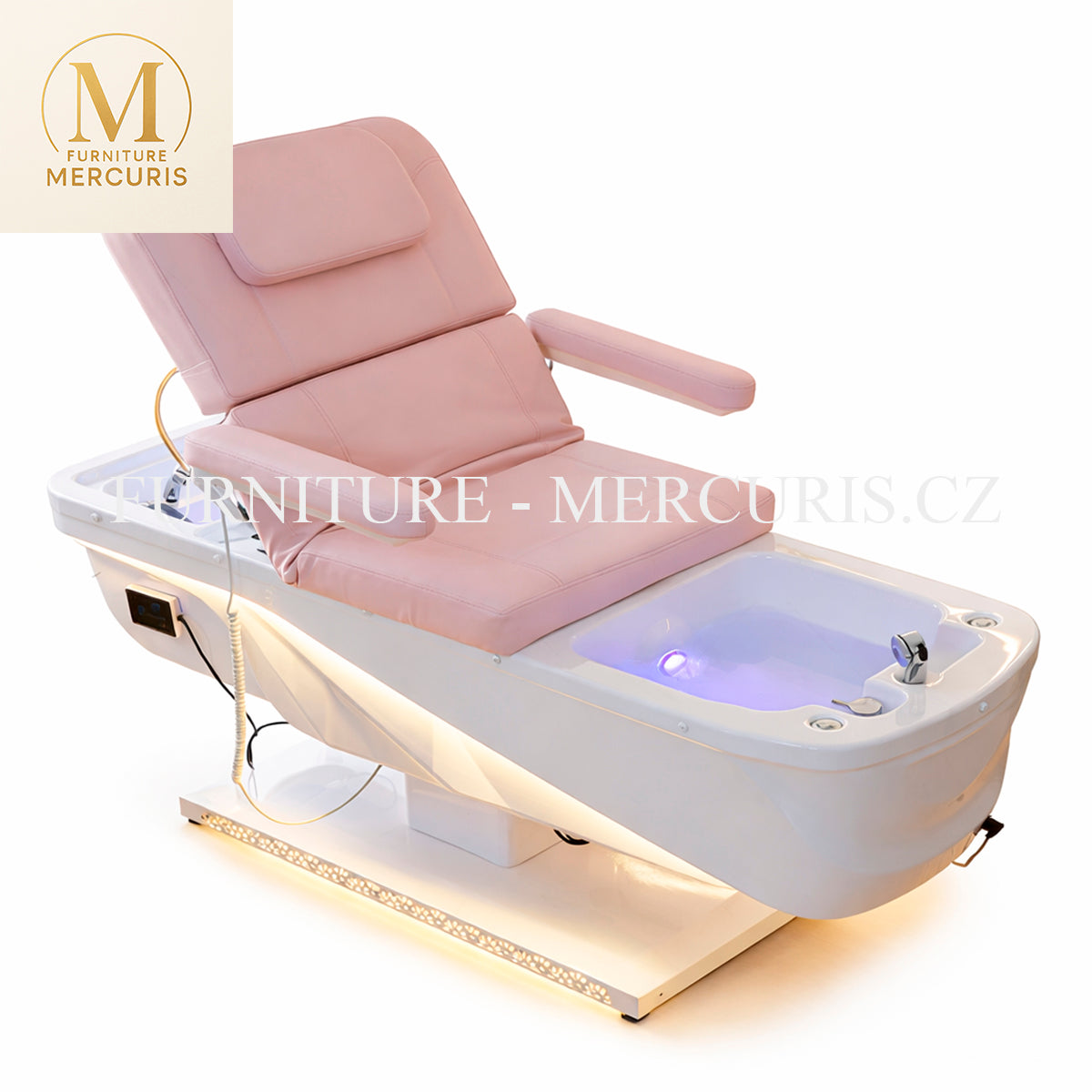 Head Spa lehátko Flamingo - elektrický zdvih opěrky + LED + pedikúrní vanička