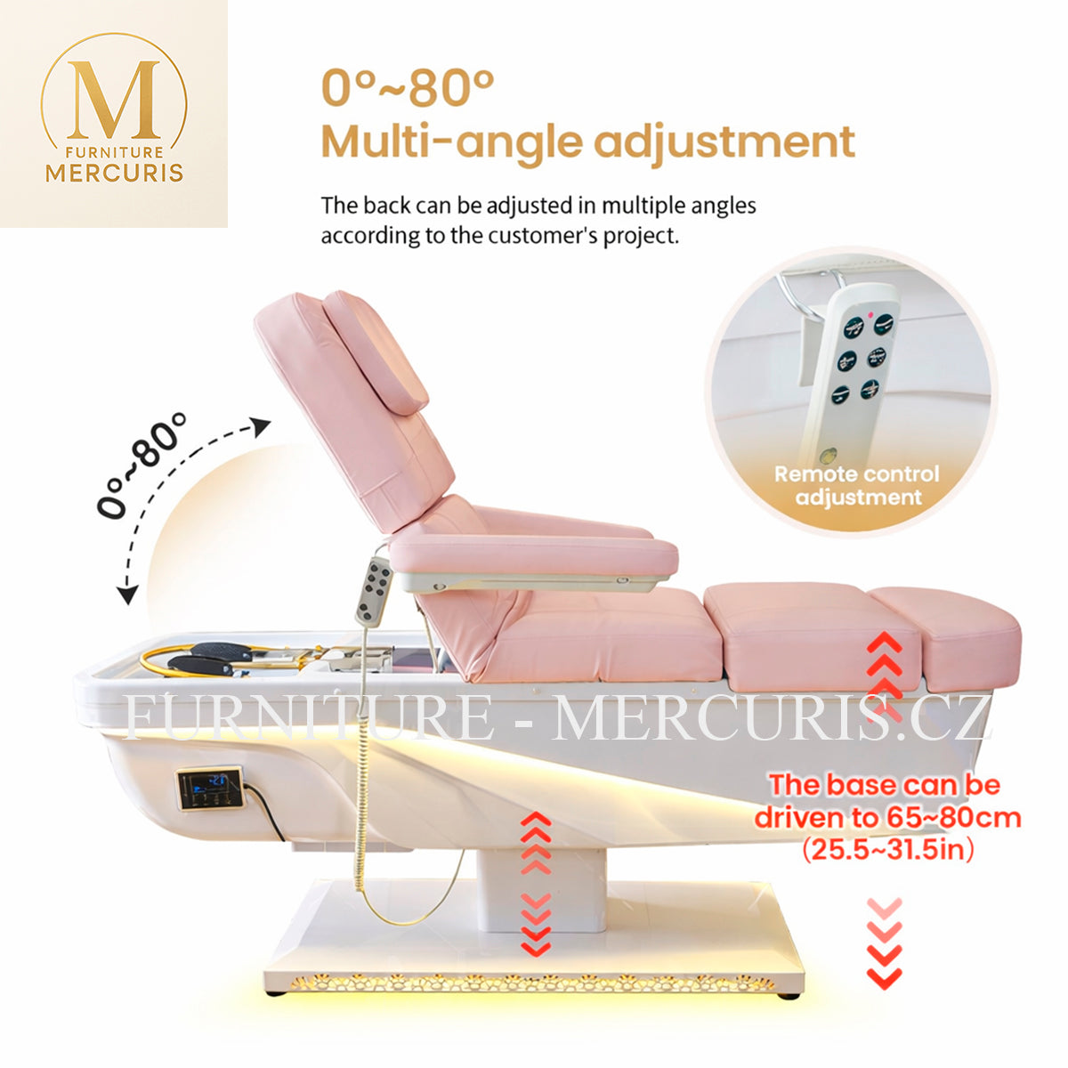 Head Spa lehátko Flamingo - elektrický zdvih opěrky + LED + pedikúrní vanička