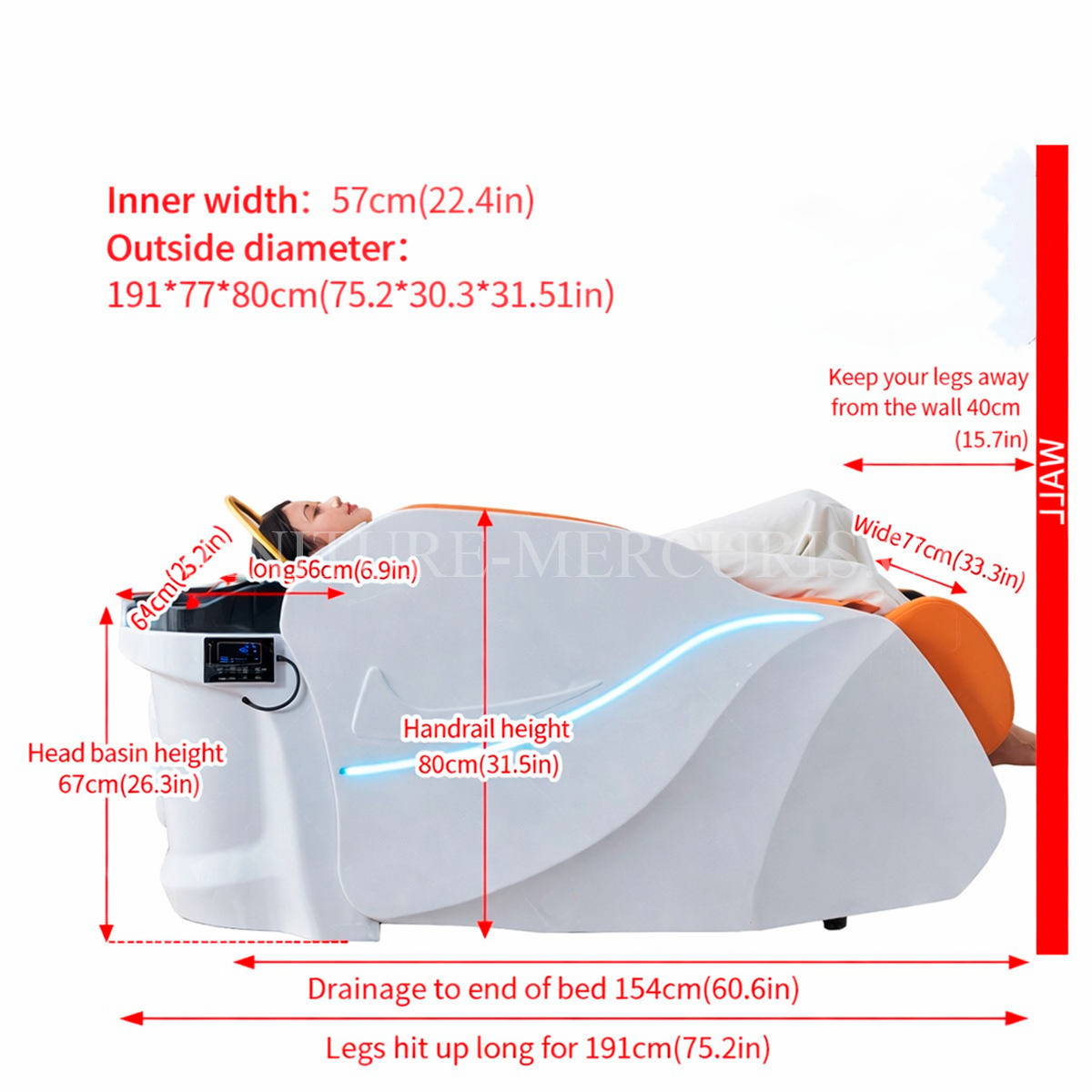 Hydro masážní Head Spa lehátko MAESTRO s cirkulací vody, vibrační masáží a LED osvětlením