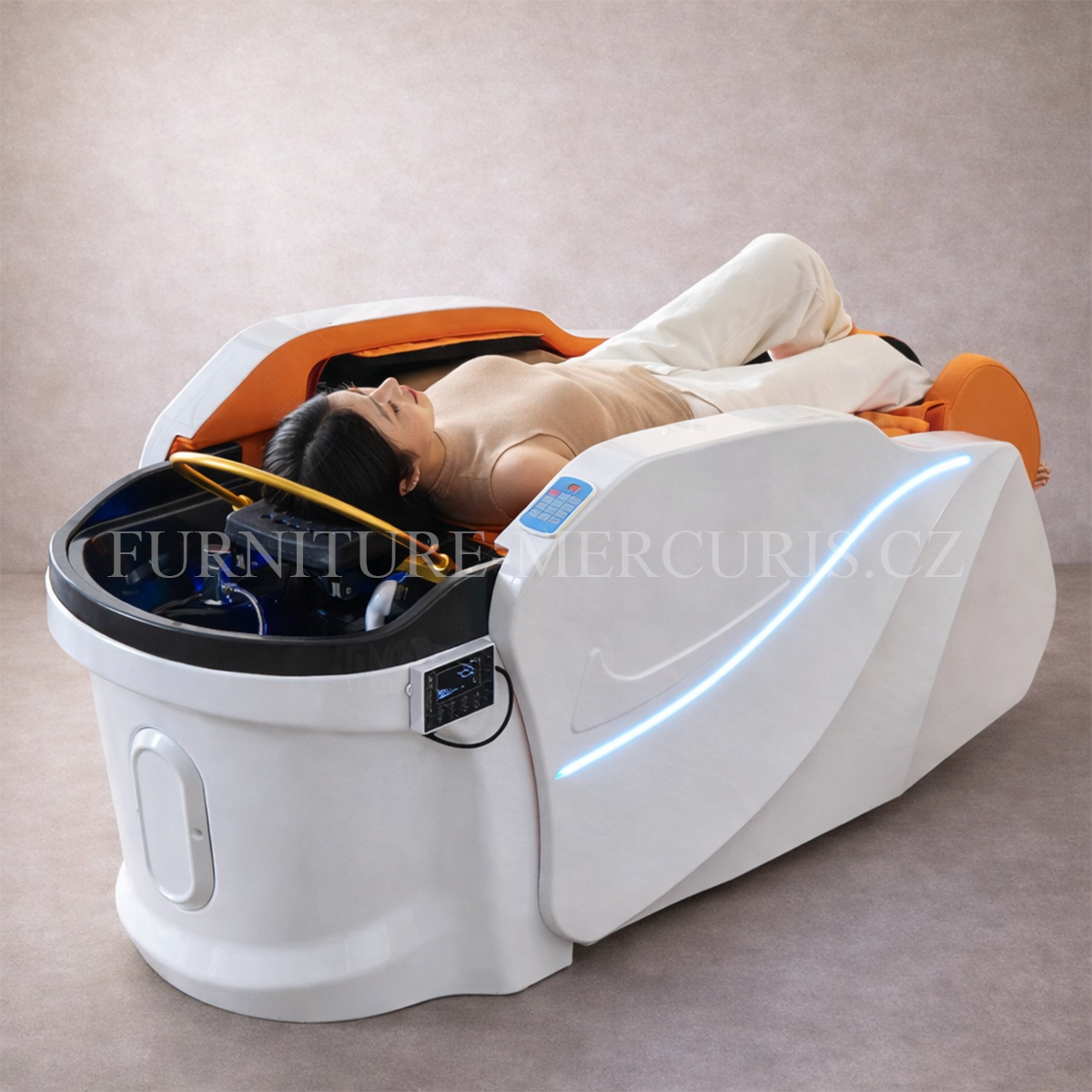 Hydro masážní Head Spa lehátko MAESTRO s cirkulací vody, vibrační masáží a LED osvětlením