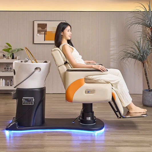 Luxusní elektrické křeslo s mycí vaničkou a LED podsvícením pro salony a wellness